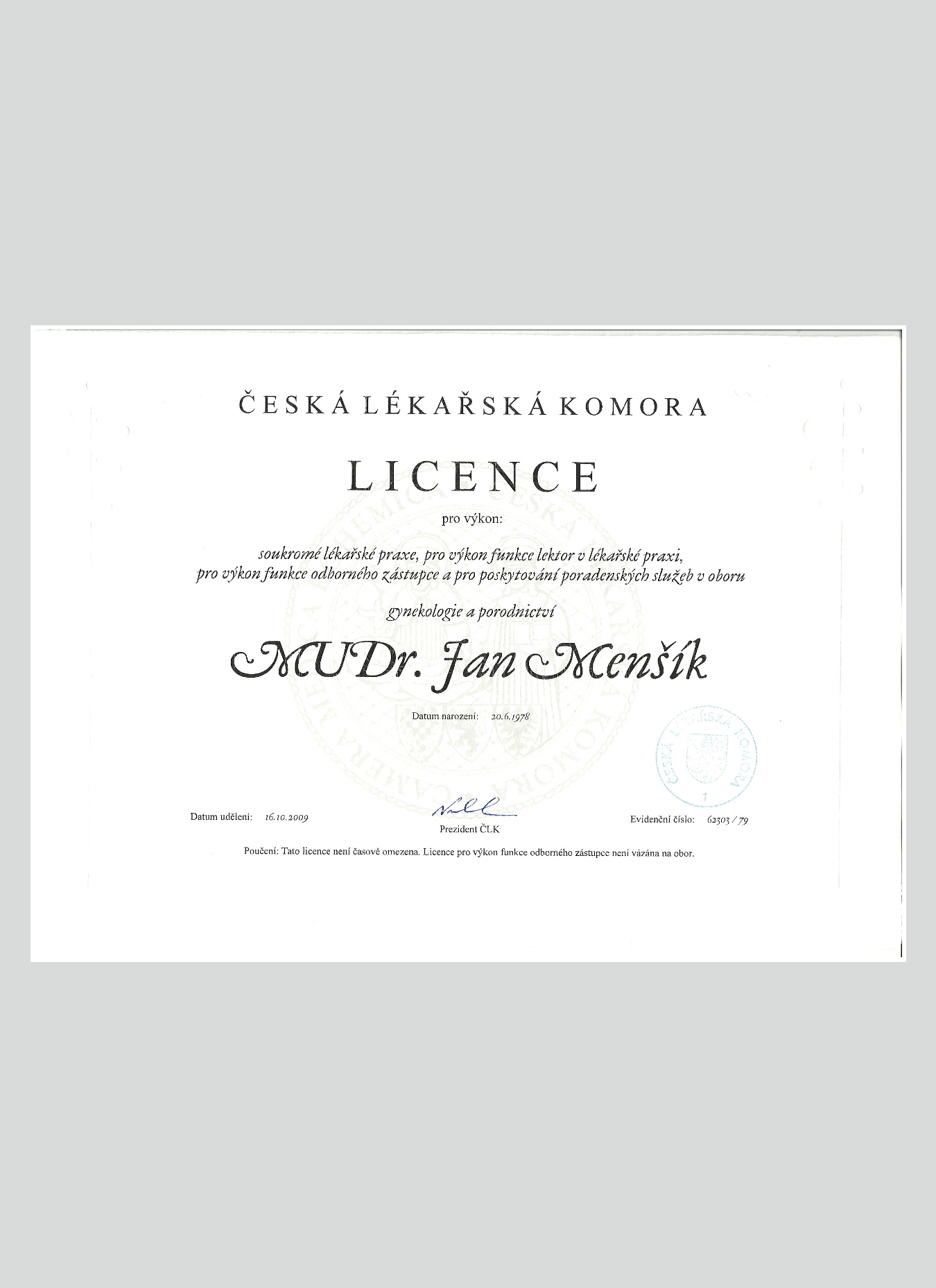 Licence pro výkon soukromé lékařské praxe